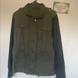 a.n.a Green Utility Jacket with Stand-Up Collar
